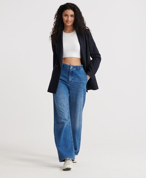 Superdry Tailored Wide Leg Női Farmer Sötétkék | NRDTP3705